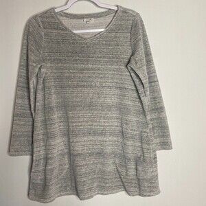 Pure Jill Velour Heathered Grey Stripe Long Sleeve Top Size S